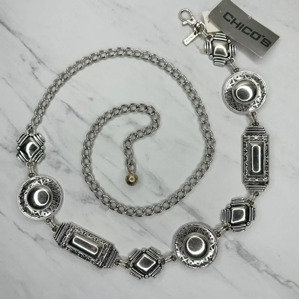 Chico's Silver Tone Chain Link Belt Southwestern Medium/Large (M/L) ✨